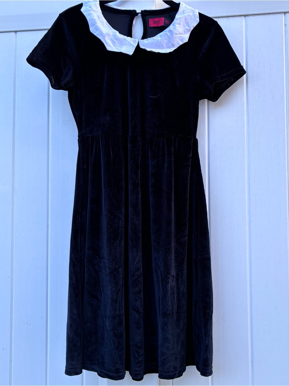 Iron Fist Womens Black Velvet A-Line Dress Ruffle Collar Gothic Knee Length Sz S